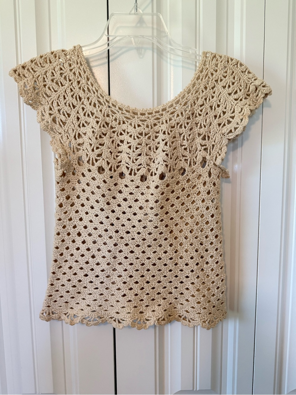 Hand Crafted Cream Crochet Cap Sleeve Top